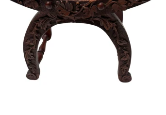 Art Nouveau Walnut Savonarola Hand-Carved Stool, 1900s
